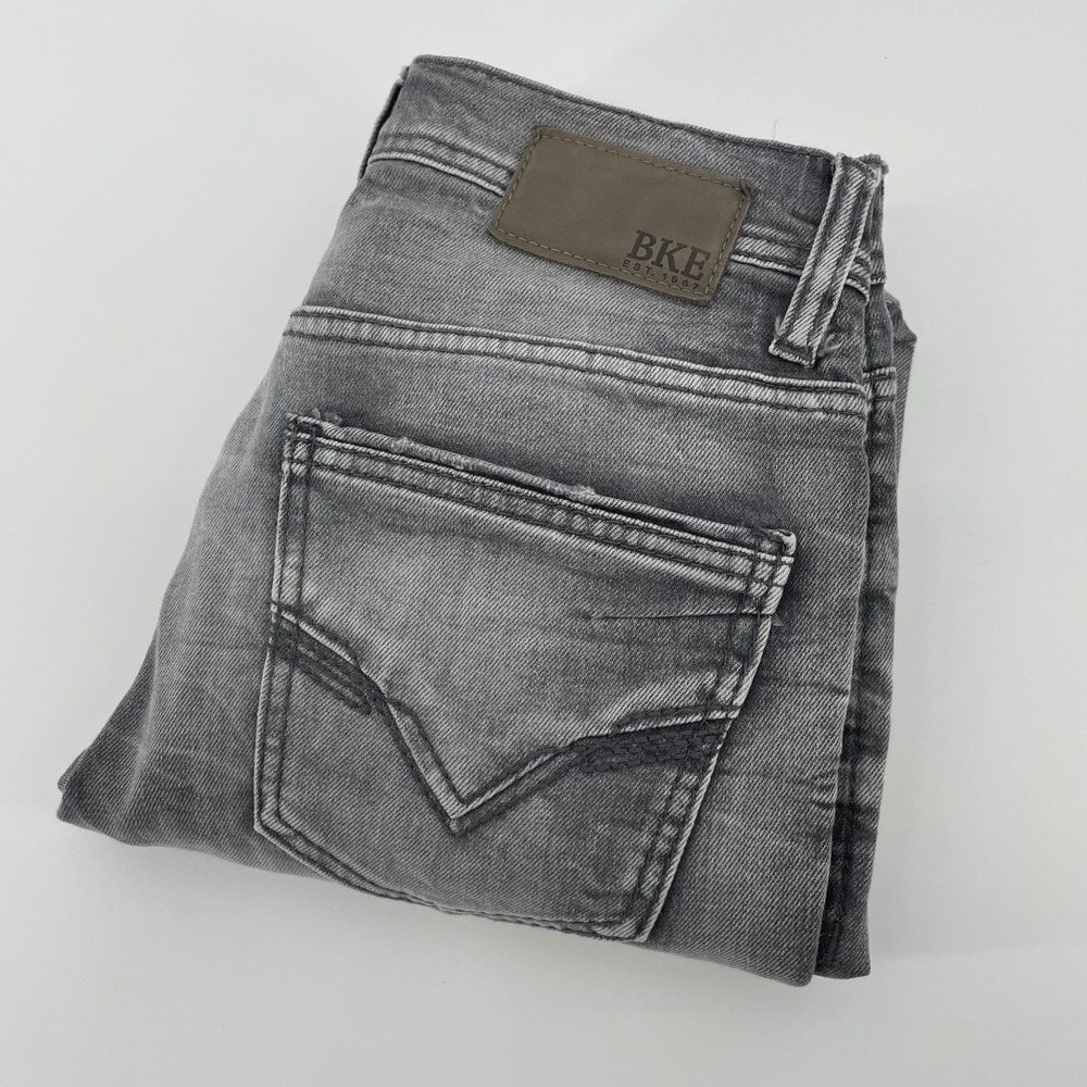 BKE Alec Men's Gray Distressed Slim Fit Jeans Size 28x32 Stretch Denim